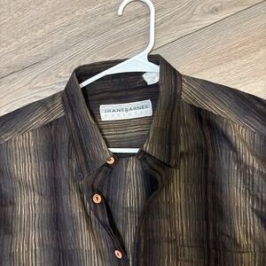 Jhane Barnes Men's Dark Brown Striped Shirt